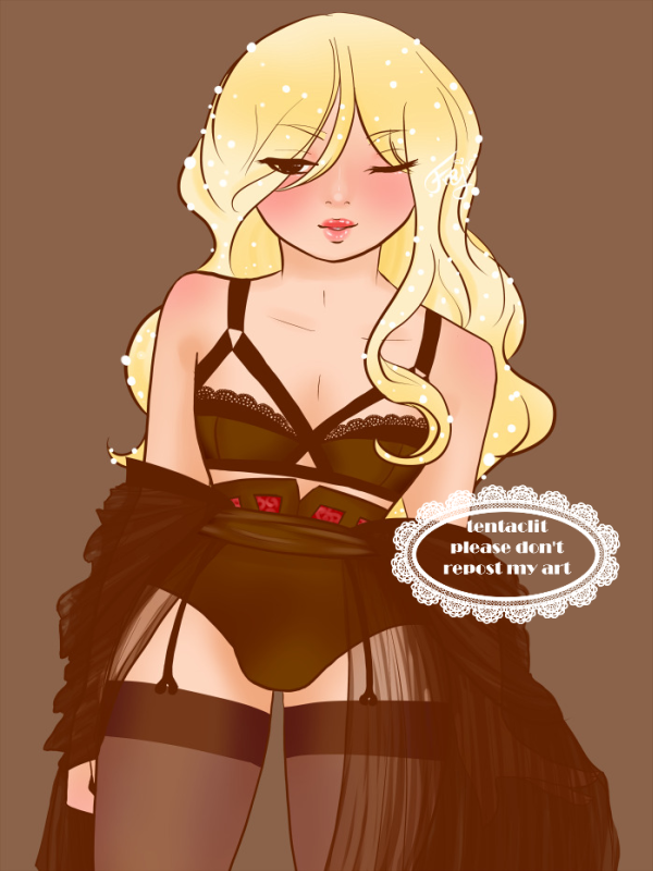 Lin from Hakata Tonkotsu Ramens dressed in dark lingerie and a sheer robe.