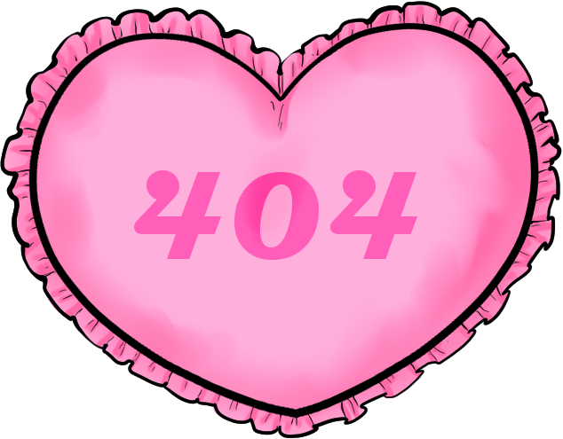 heartshaped pink pillow with text that says 404